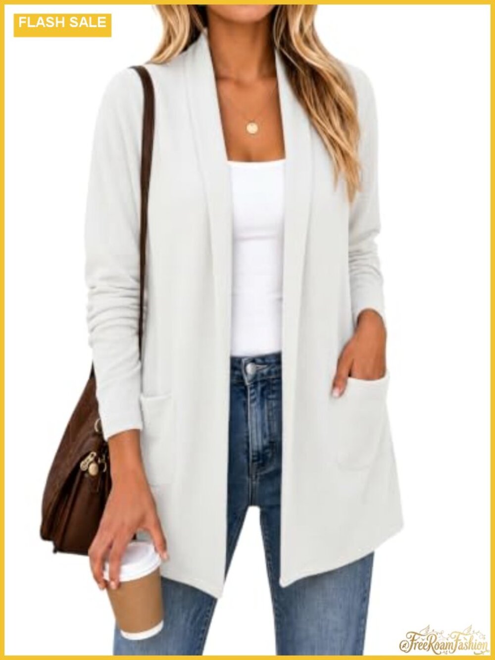 Womens Lightweight Long Sleeve Knit Cardigan Open Front Pockets